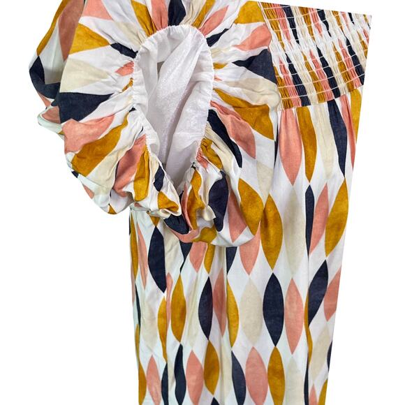 THML Smocked Neck Geometric Print Puff Sleeve Blouse Size S 100% Rayon - Picture 7 of 9